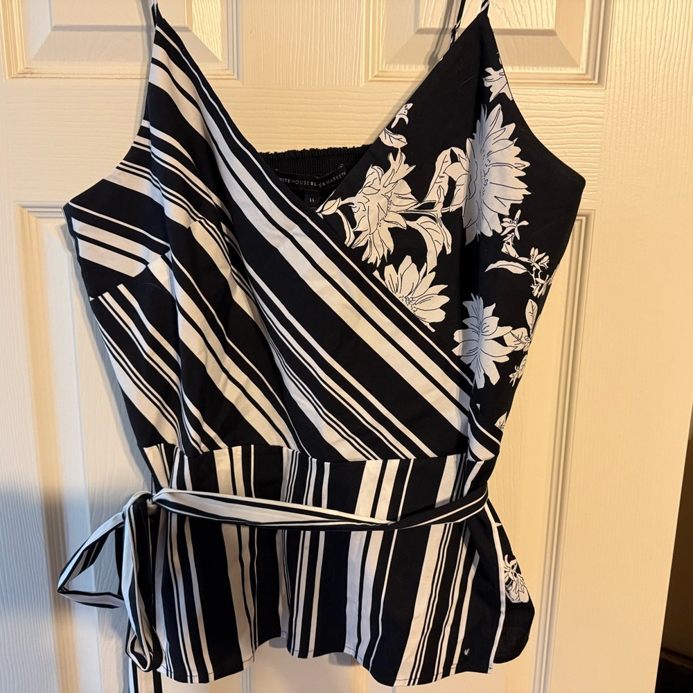 White House Black Market Striped Floral Wrap Top - Picture 1 of 3